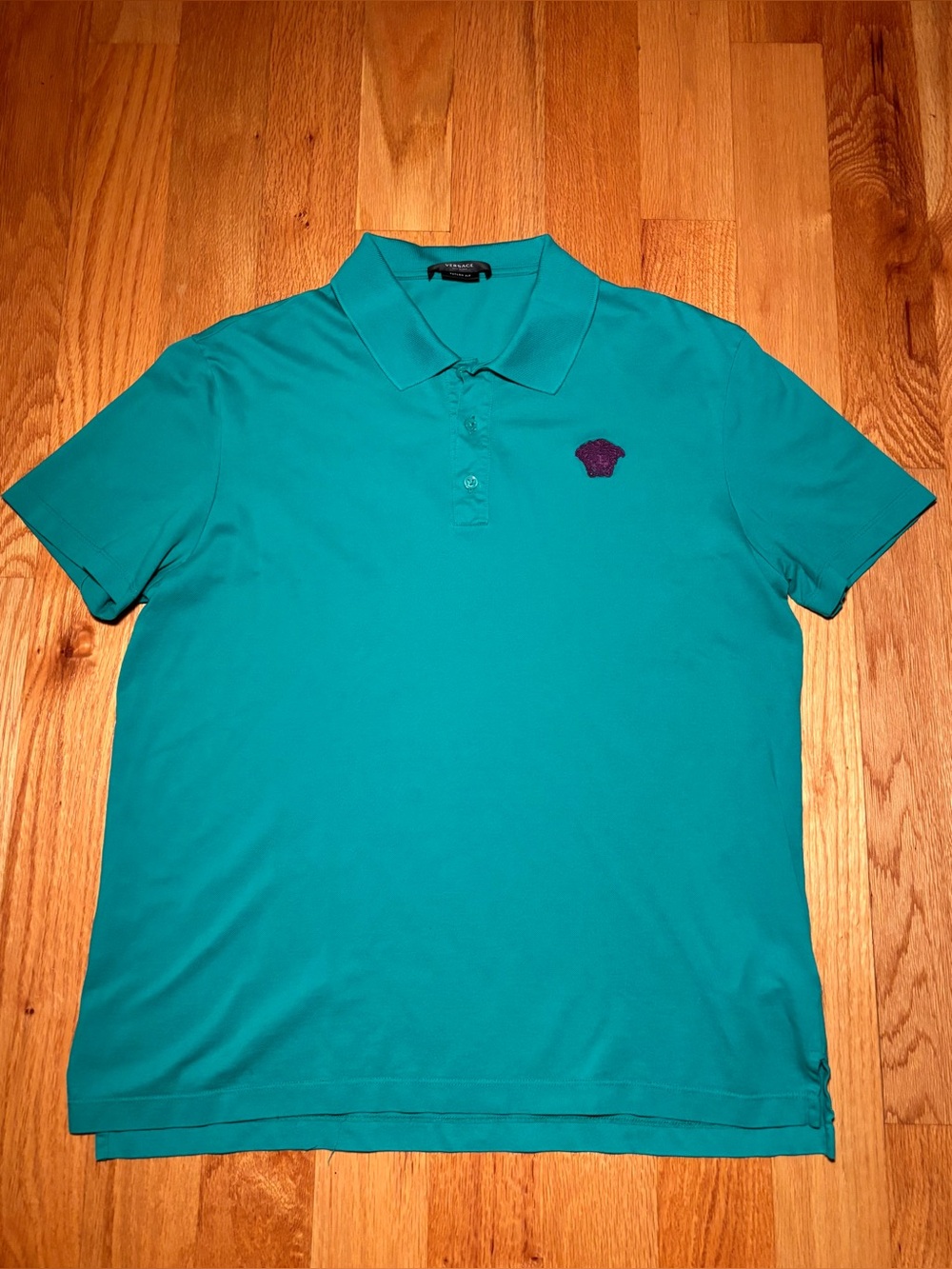 Versace Medusa Embroidered Teal Purple Medusa Polo, Like New🔥
